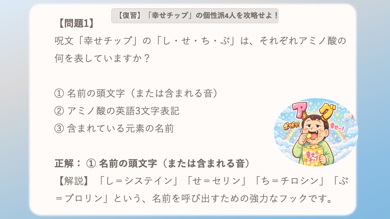 非必須アミノ酸の有名な語呂を説明するイラストです。