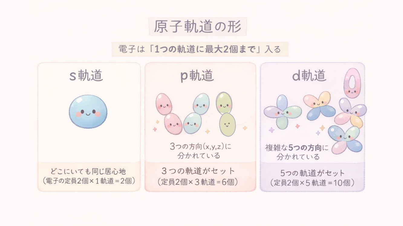 アミノ酸を理解するための基礎化学。電子配置　KLMN殻とspdf殻を最短で理解するためのイラストです。